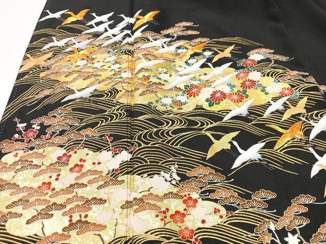 平和屋着物□豪華黒留袖 駒刺繍 飛鶴琳派風景文 金彩 正絹