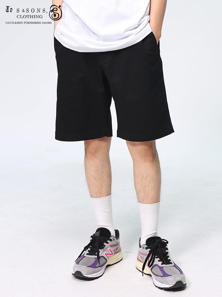 エスアンドサンズ ショートパンツ ハーフ丈 チノ ストレッチ メンズ S＆SONS ボトムス 夏服 ワーク TS2230 ブラック