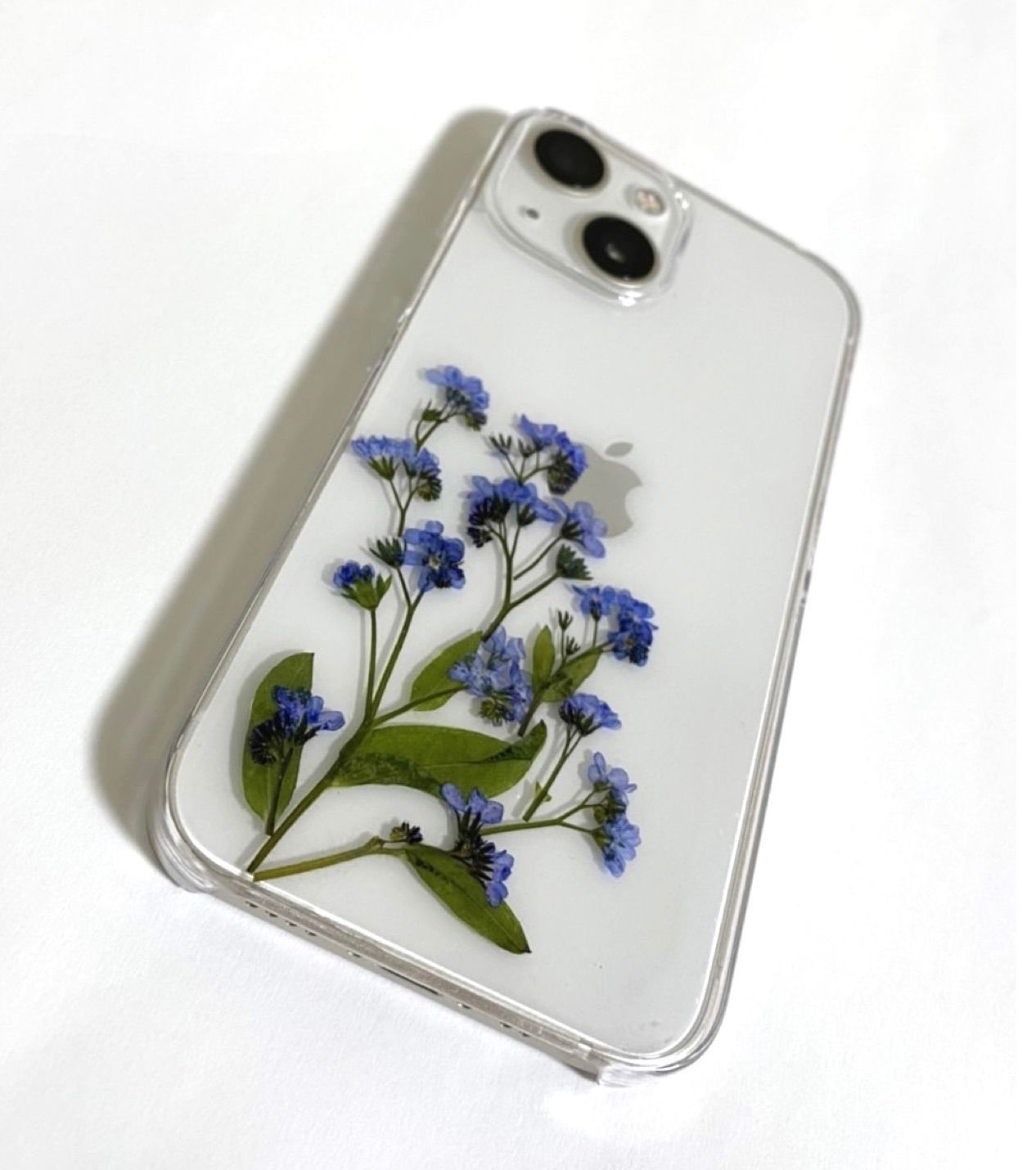 メルカリshops 数量限定 大人シンプル 押し花iphoneケース 勿忘草