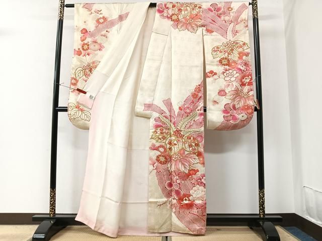平和屋着物□豪華振袖 駒刺繍 草花文 金彩 正絹 逸品 CAAU6698xe