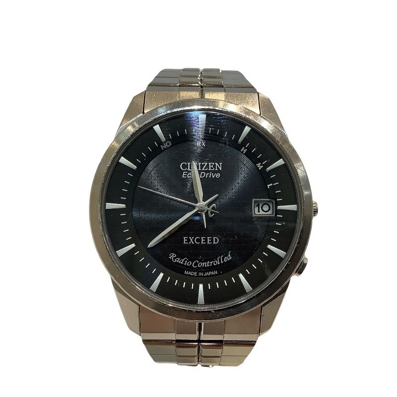シチズン （CITIZEN） Eco-Drive エコドライブ EXCEED エクシード H113-T009239 　ソーラー電池　黒文字盤　カレンダー　【中古】KB-9337