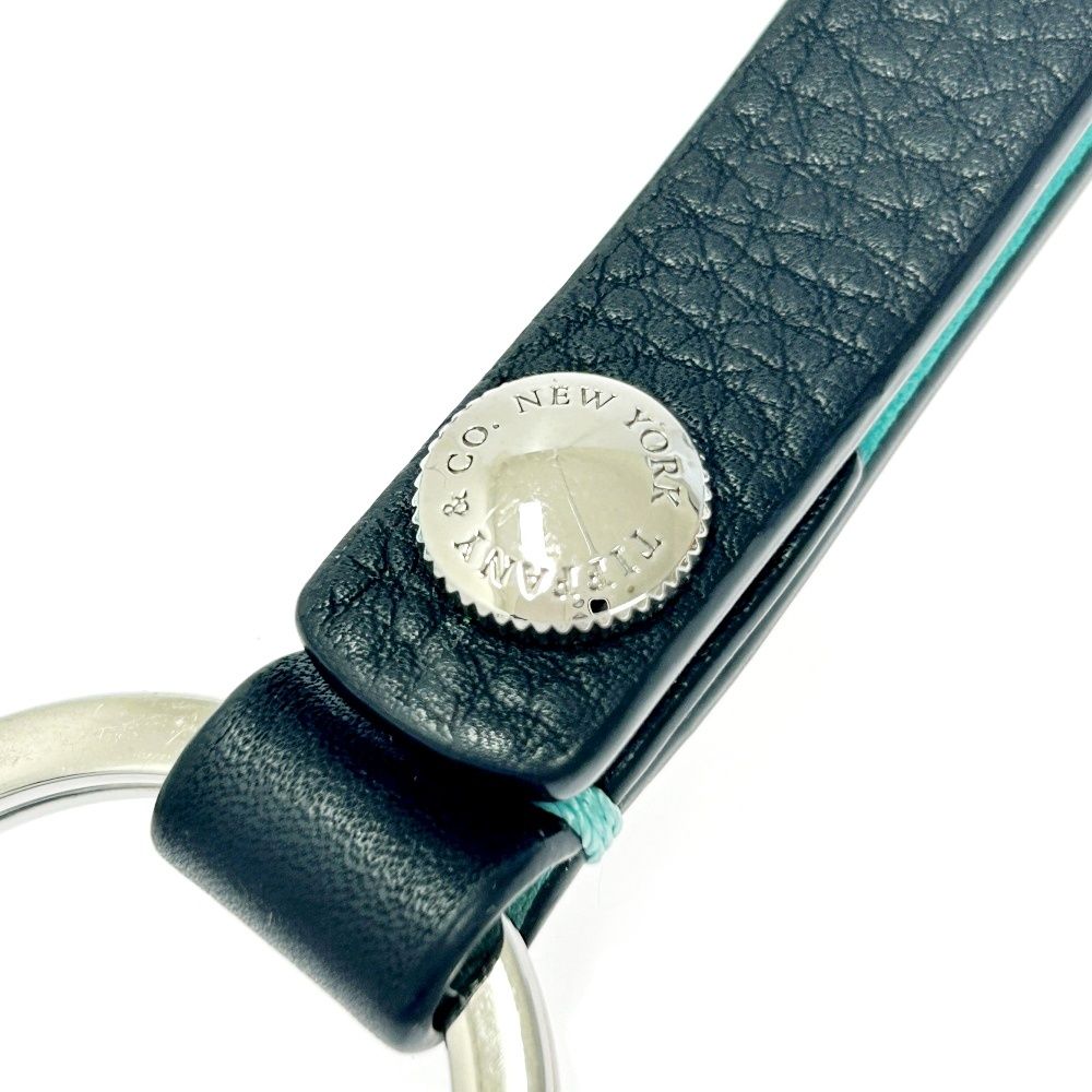 【中古】【箱付き】 TIFFANY&Co. ティファニー レザー ストラップ付 キーリング ブラック ブルー 304303 キーリング - メルカリ