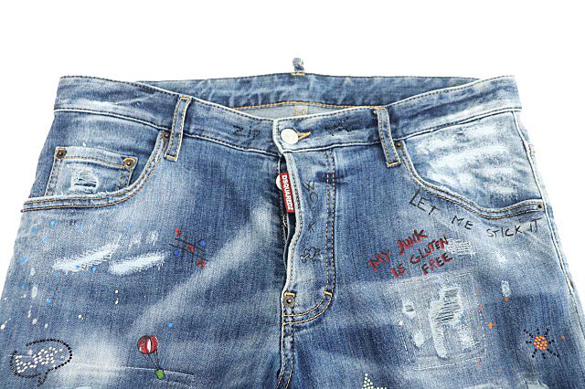 ディースクエアード DSQUARED2 21SS Skater Jean ラインストーン ペイント ダメージ加工 スケーター ジーンズ デニム パンツ  S74LB0922 S30708 50 インディゴ ブルー ブランド古着ベクトル 中古☆AA☆241120 - メルカリ