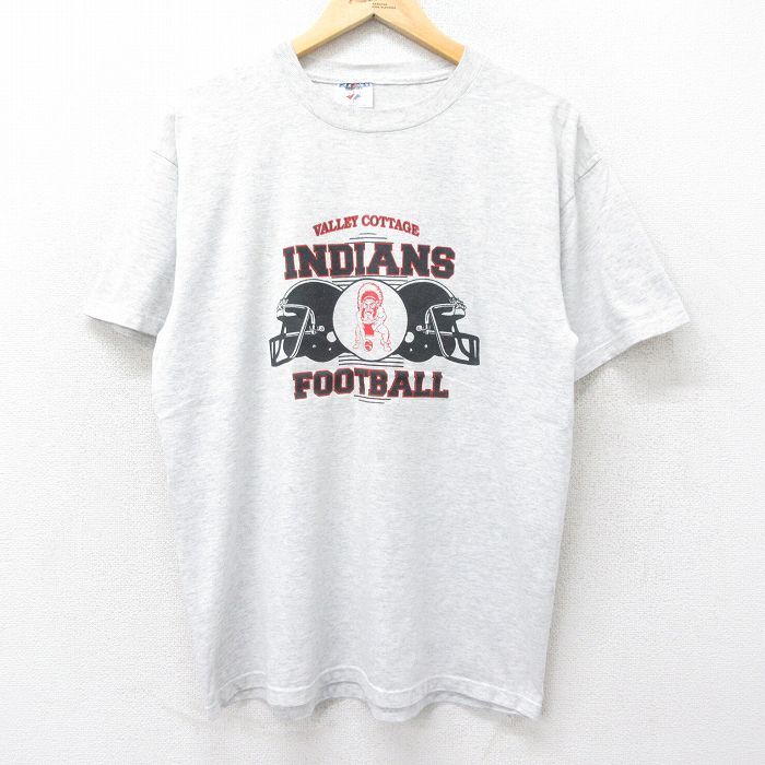 L/古着 ジャージーズ 半袖 ビンテージ Tシャツ メンズ 90s インディアンス フットボール クルーネック 薄グレー 霜降り 24jun24 中古