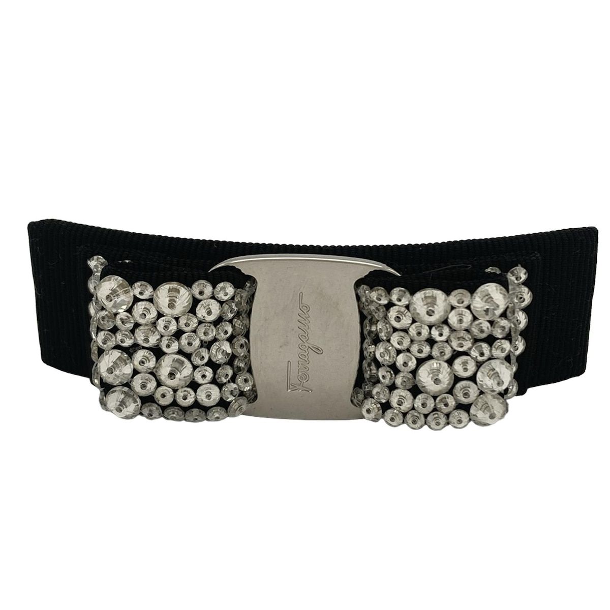 【美品】Salvatore Ferragamo バレッタ　黒　ビジュー FERRAGAMO/SalvatoreFerragamo(サルバトーレフェラガモ
