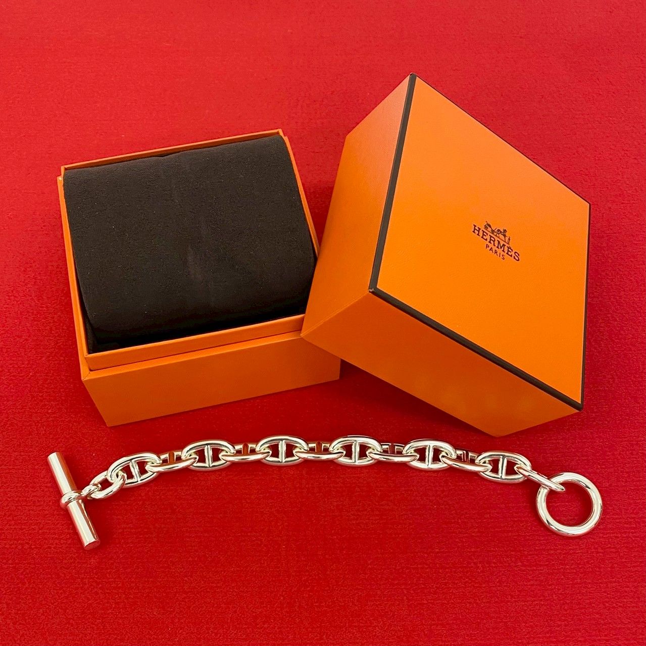 極 美品 箱付 HERMES エルメス シェーヌダンクル TGM 12コマ シルバー 