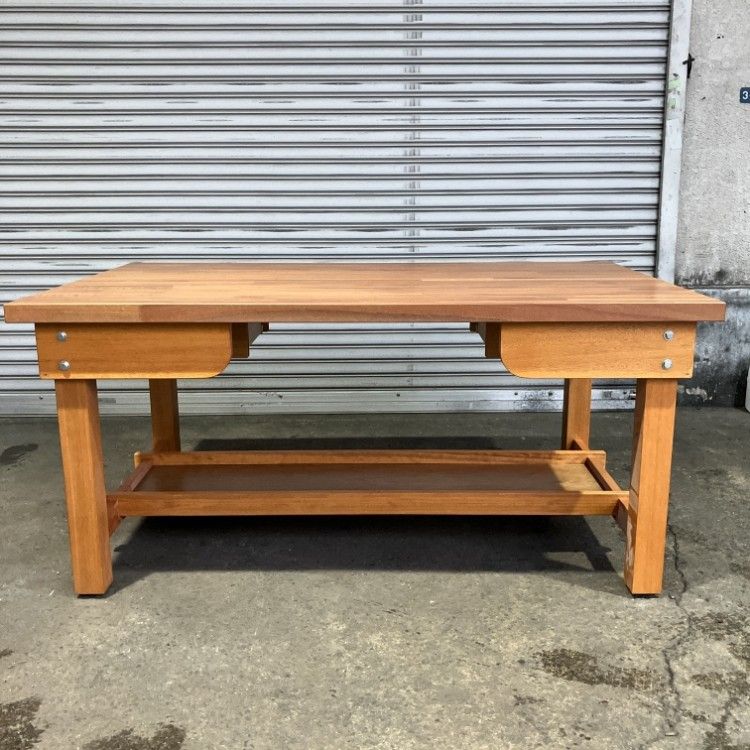 展示品※小傷アリ】作業台 ワークテーブル 木製 収納付 天然木 1500×900