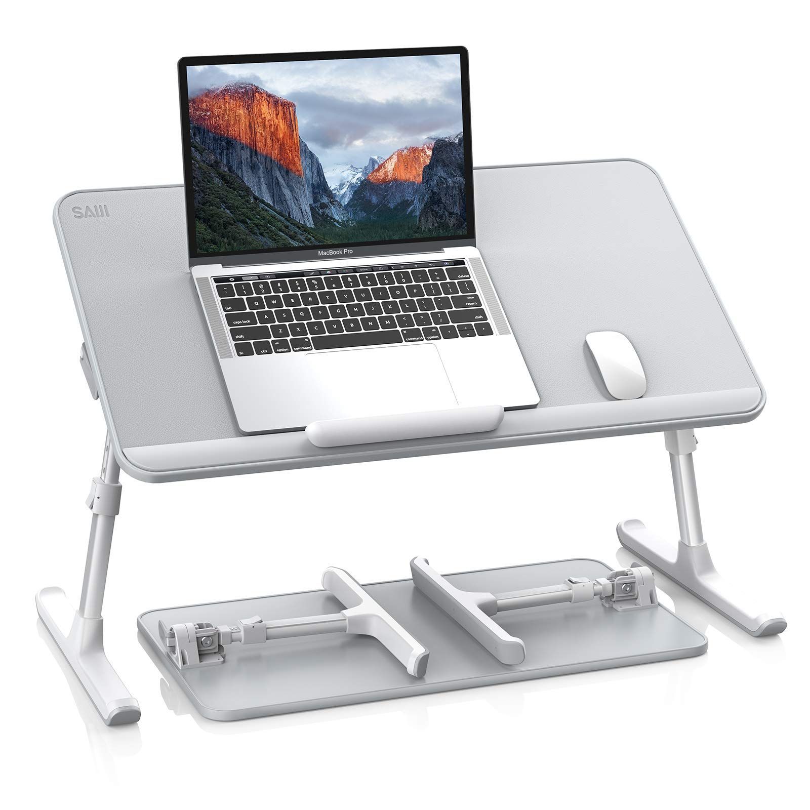 新品 SAIJI おりたたみ式ベットテーブル ラップデスク ミニテーブル 机 ローテーブル「表面PVC加工 安定性強化版」 ちゃぶ台 腕保護 高さ 角度調節可能 軽量 勉強 食事 一人暮らし40kg耐荷重 (AL