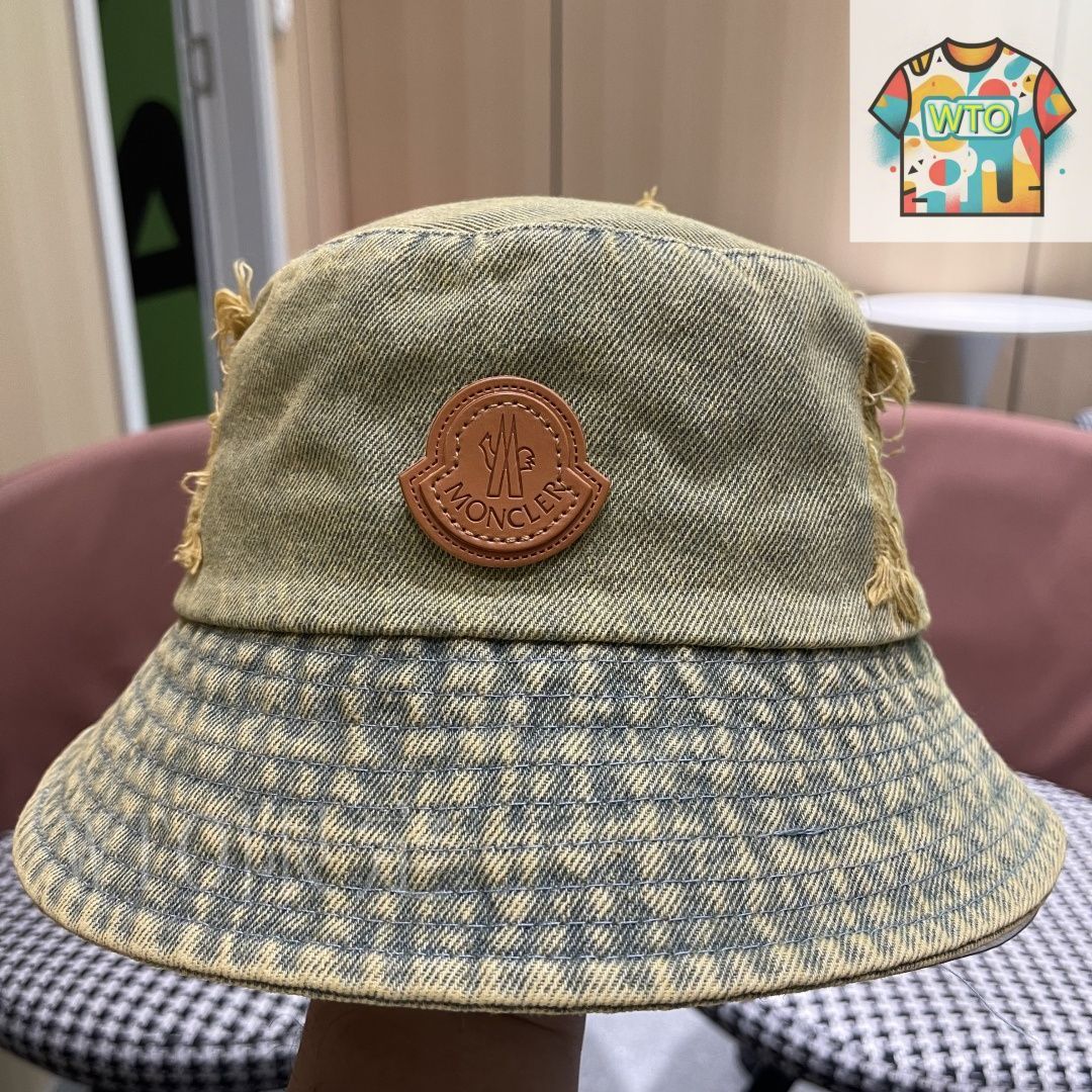 MONCLER デニム バケットハット (レディース) 今日特価】MONCLER 2025 春 女性用 デニム破洞 日除け バケット