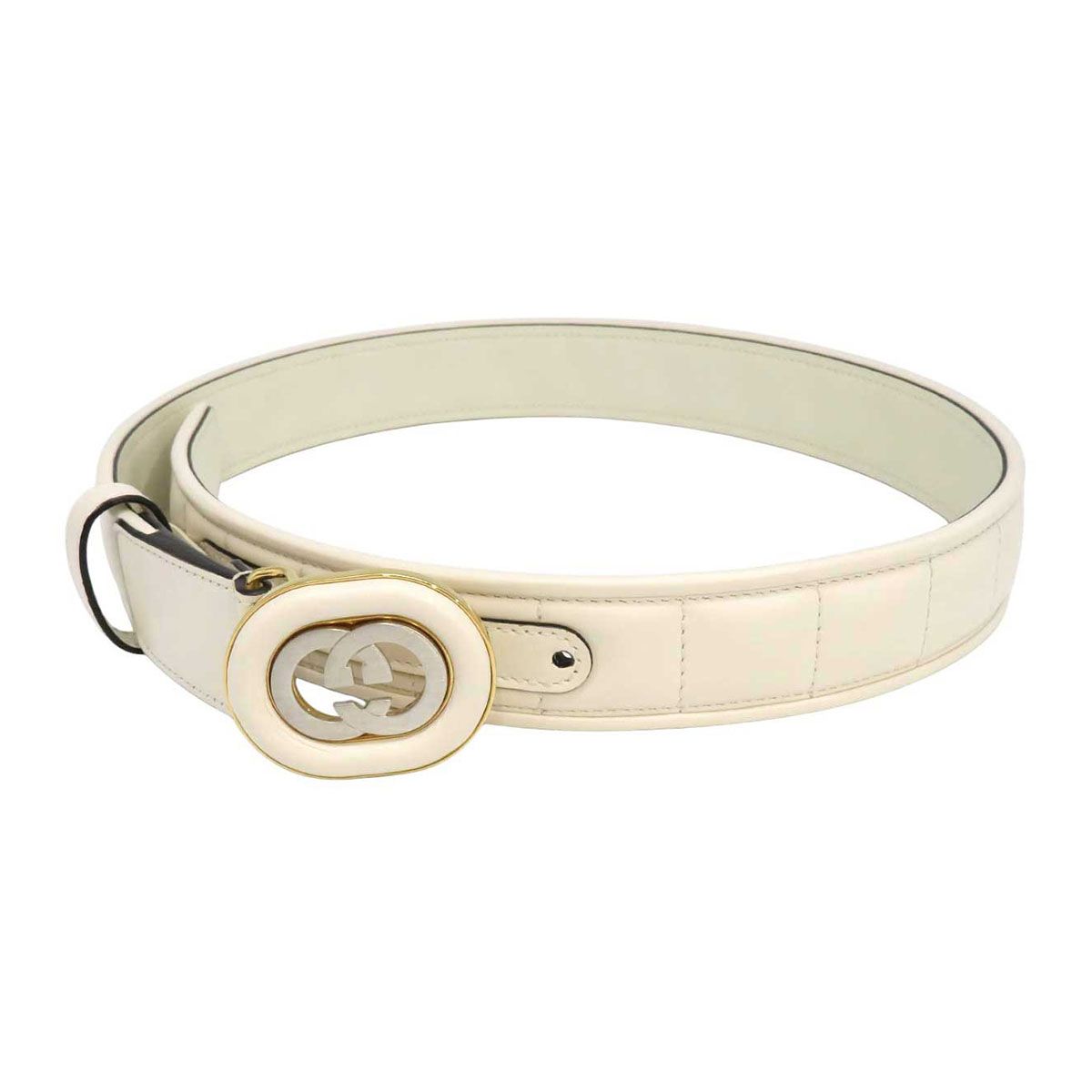 グッチ インターロッキング G バックル レザー ベルト 748894 AAB92 メタル レザー ユニセックス ホワイト GUCCI【中古】 【アパレル・小物】