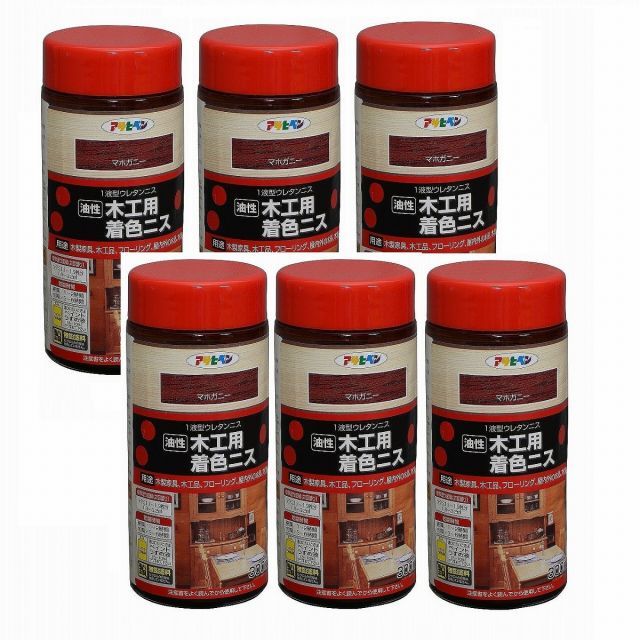 アサヒペン 木工用着色ニス ３００ＭＬ マホガニー 6缶セット