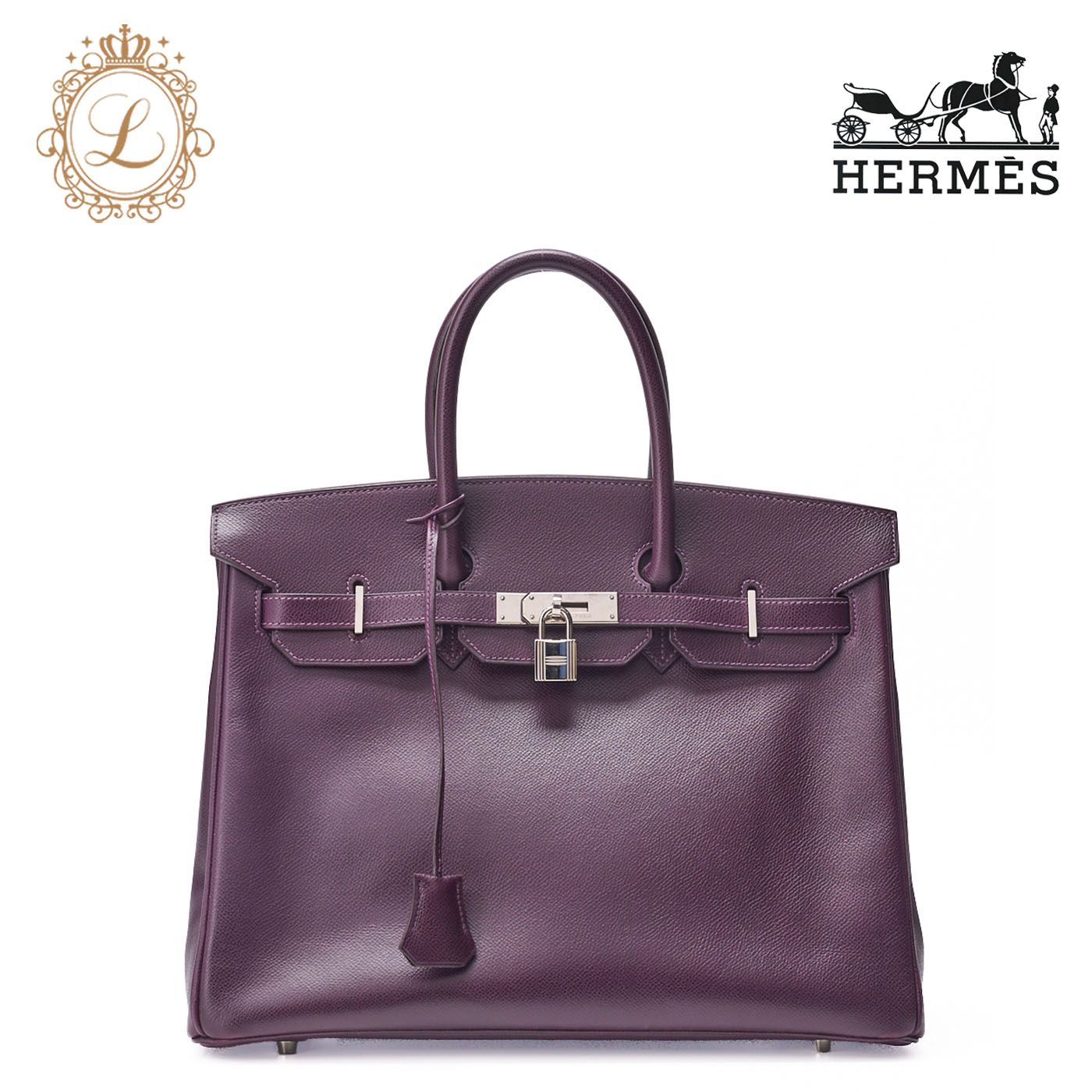 HERMES エルメス 　バーキン35 ハンドバッグ エプソン　レザン　Raisin（シルバ金具） レディースバック トートバッグ 【中古】【送料無料】