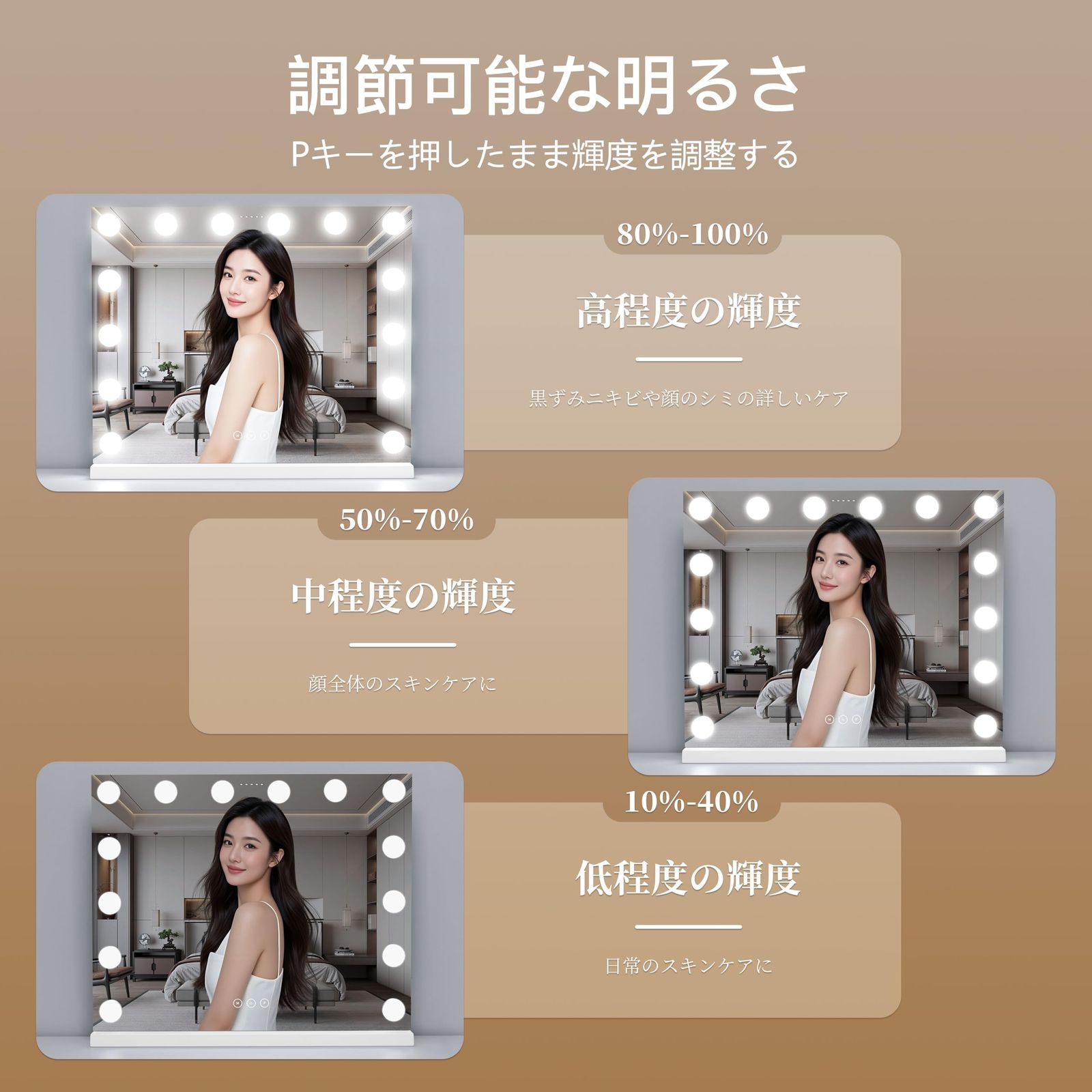 14個LED電球付き化粧鏡 壁掛け|卓上両用ミラー