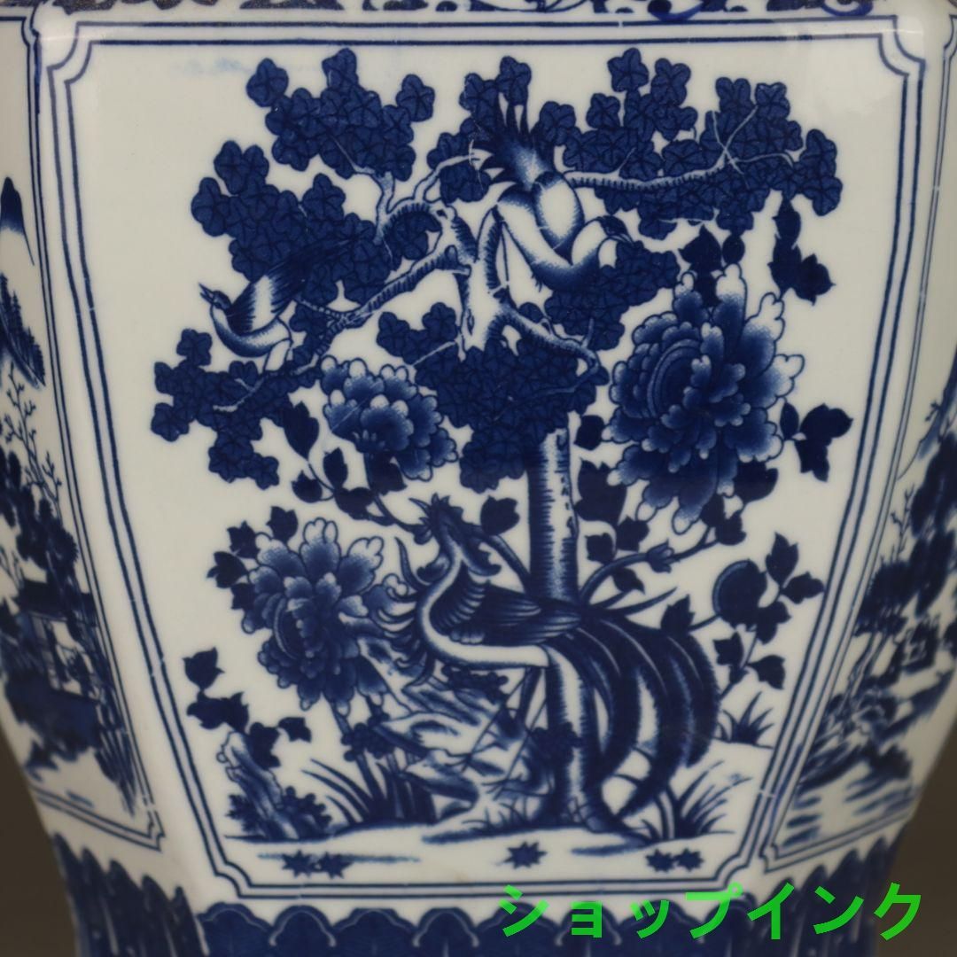 中国美術  青花山水花鳥紋六方扁瓶 景徳鎮 陶磁器 装飾品 工芸品 美術品 置物 中国美術 青花山水花鳥紋六方扁瓶 景徳鎮 陶磁器 装飾品 工芸品