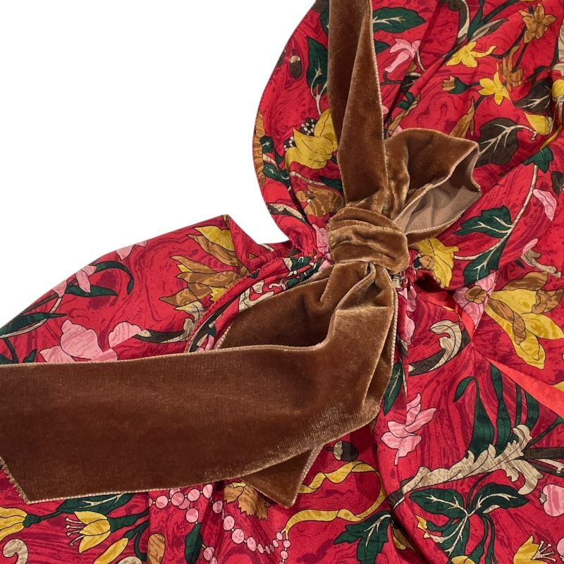 エルメス HERMES 花柄長袖ワンピース レッド シルク レディース  