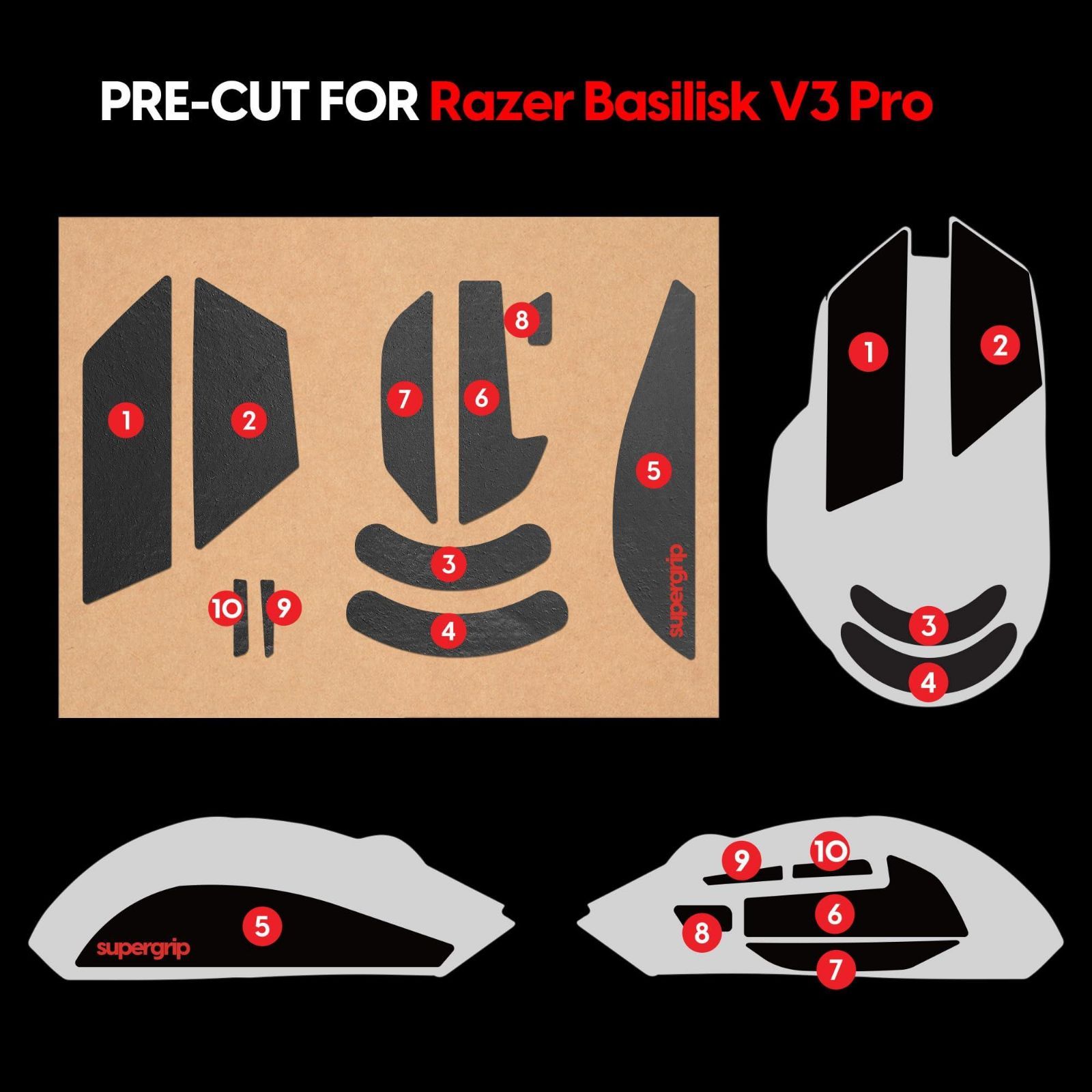 新品☆ブラック_Basilisk V3 Pro_Razer Pulsar Gaming Gears Supergrip Razer Basilisk V3 Pro Pre-cut アンチスリップ 滑り止め ゲーミングマウス グリップテープ 極薄 国内正規品