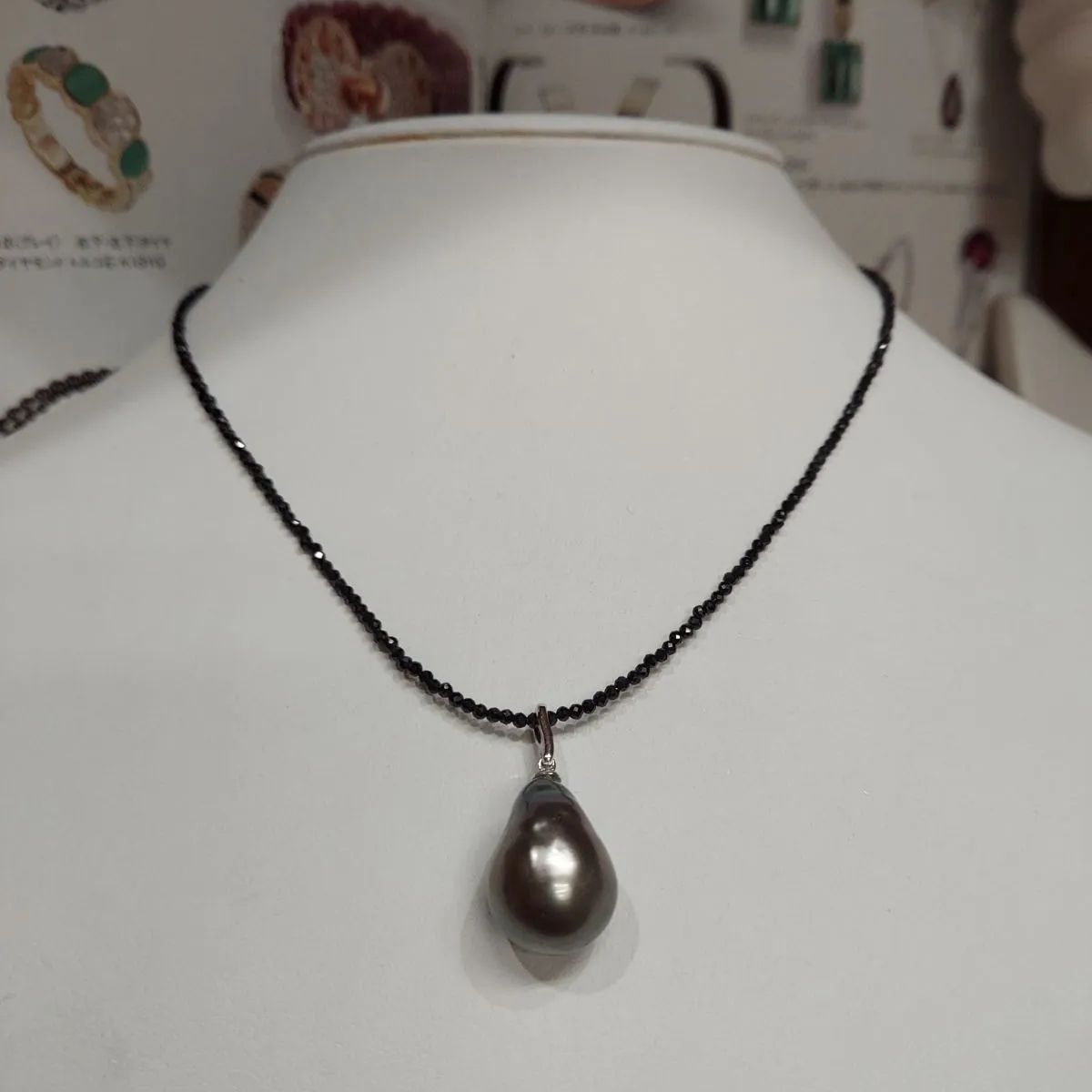 新品 WG/K18黒蝶南洋真珠バロックトップ&WG/K14ブラックスピネル  