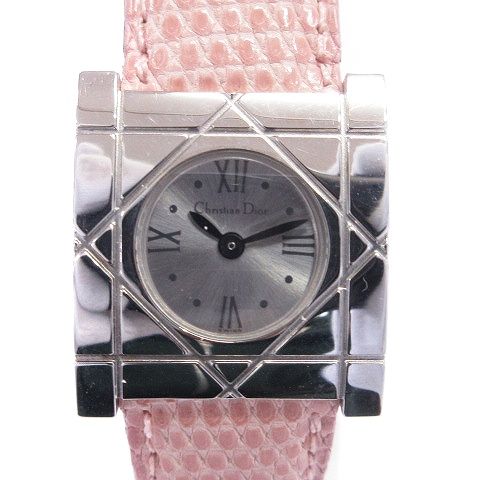 クリスチャンディオール Christian Dior クールカレ 腕時計 クォーツ アナログ 2針 D82-100 文字盤 シルバーカラー ピンク  ウォッチ ■SM1