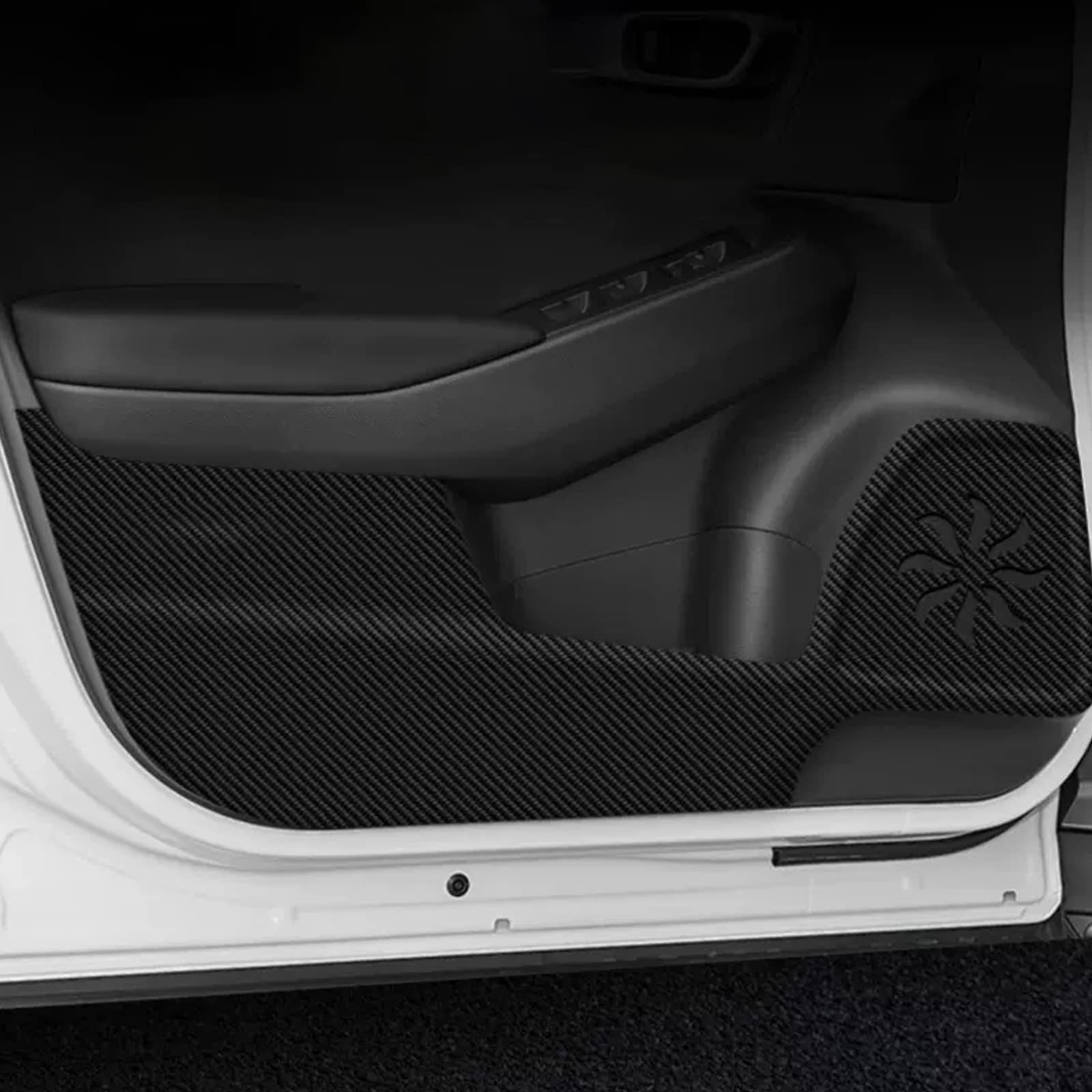 【特価商品】助手席側 運転席側 ドアトリムカバー 後部席両側用 ドアキックマット 専用ドアキックガード RV3/RV4/RV5/RV62021年4月~ 4Pcsセット e：HEV 新型ヴェゼルVEZEL ホンダ カーボン調 適合 Fucat