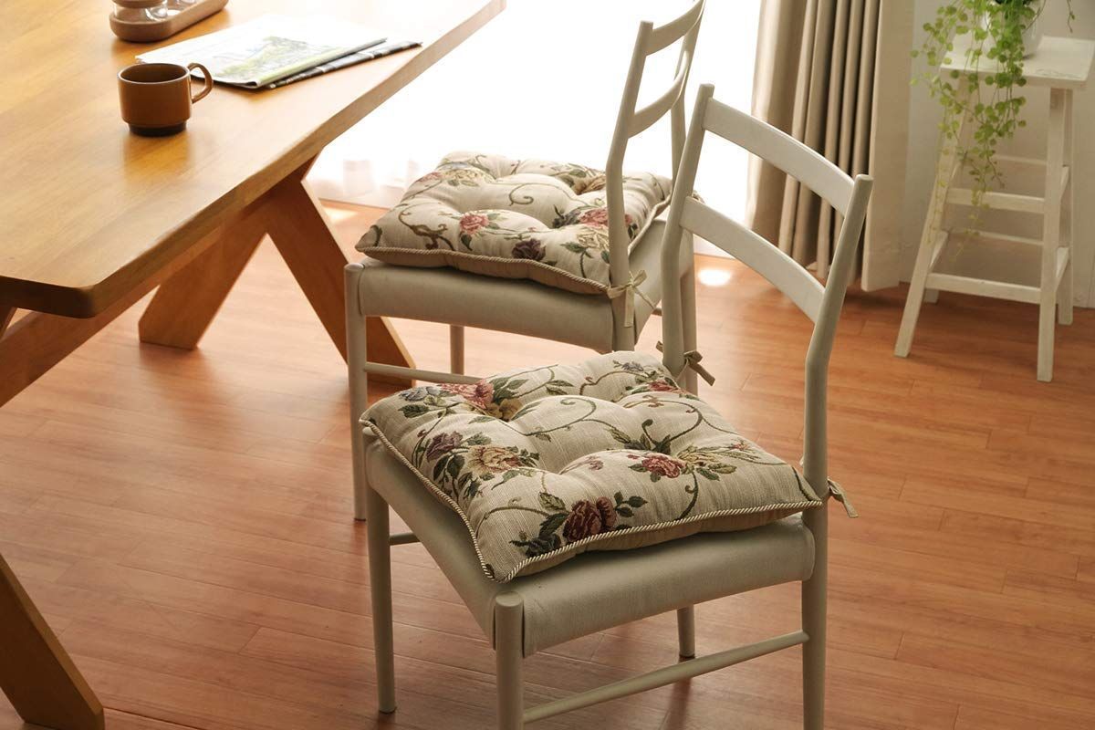 イケヒコ クッション 椅子用 シート エレガンス 花柄 モーリア アイボリー 約43×43cm 2枚組 #9262790