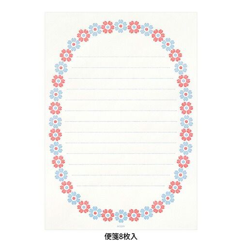 まとめ ミドリ レターセット 活版 花フレーム柄 水色 86478 ×20セット