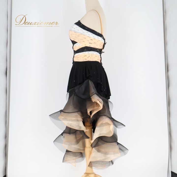 社交ダンス 衣装 チャコット Chacott ラテン ドレス ワンピース フリル レース デモ 競技 ダンス パーティ 発表会 ベージュ系 ブラック系 おしゃれ フリルスカート 日本製 可愛い 競技用 発表会用 ステージ衣装 お洒落 ラテン衣装 USTAUSTRALIA_COM_AU