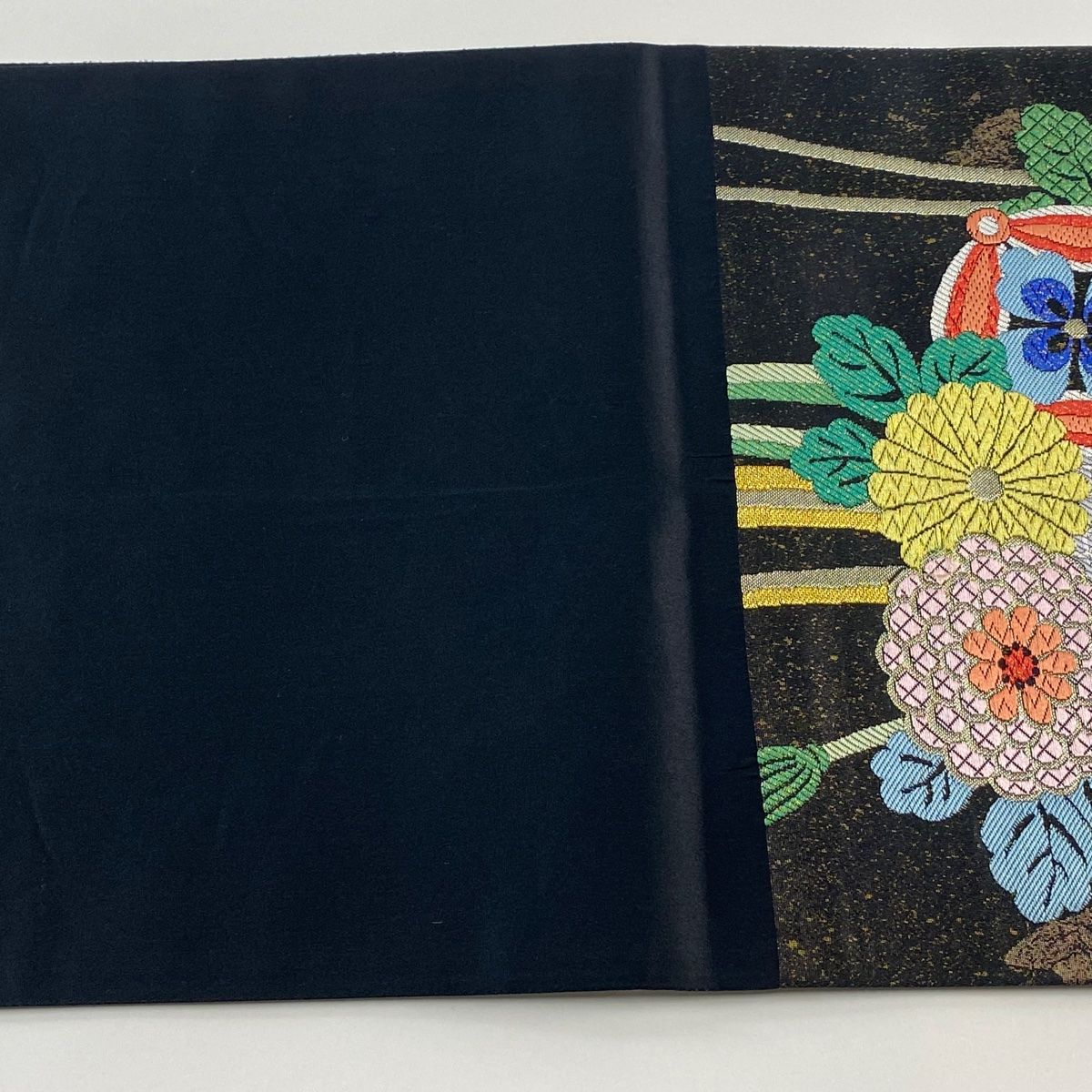 袋帯 美品 秀品 薬玉 菊 箔 金銀糸 墨色 六通 正絹 【中古