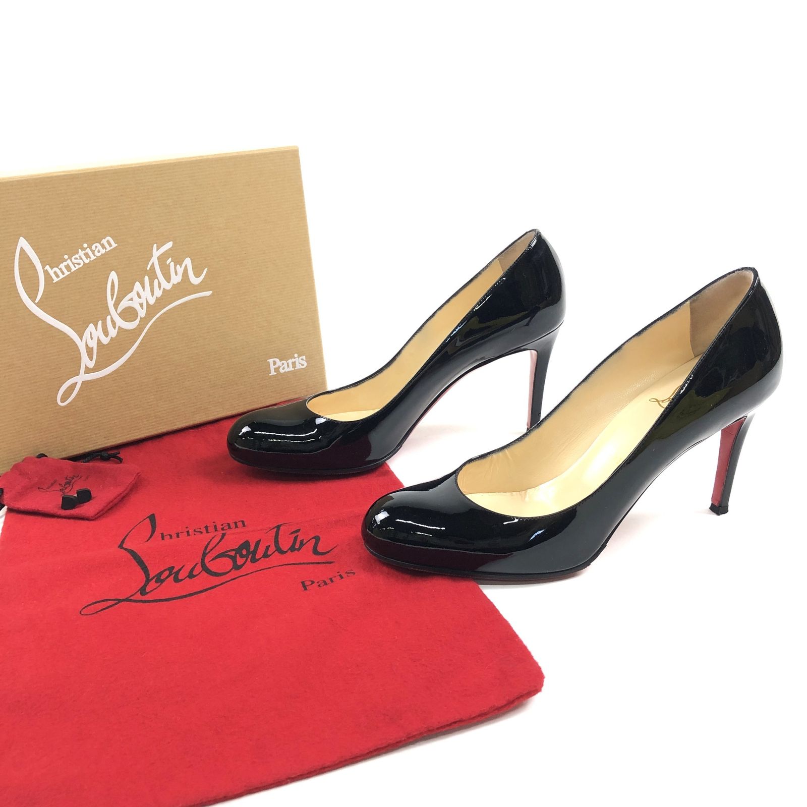 CHRISTIAN LOUBOUTIN クリスチャン ルブタン SIMPLE PUMP 85 PATENE CALF ヒールパンプス エナメル パテントカーフ サイズ38.5 ブラック 箱 リフトピン付