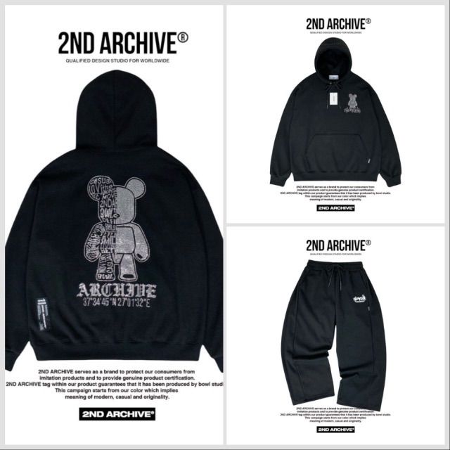 2ND ARCHIVE ラインストーンベアーパーカー】セカンドアーカイブ プル