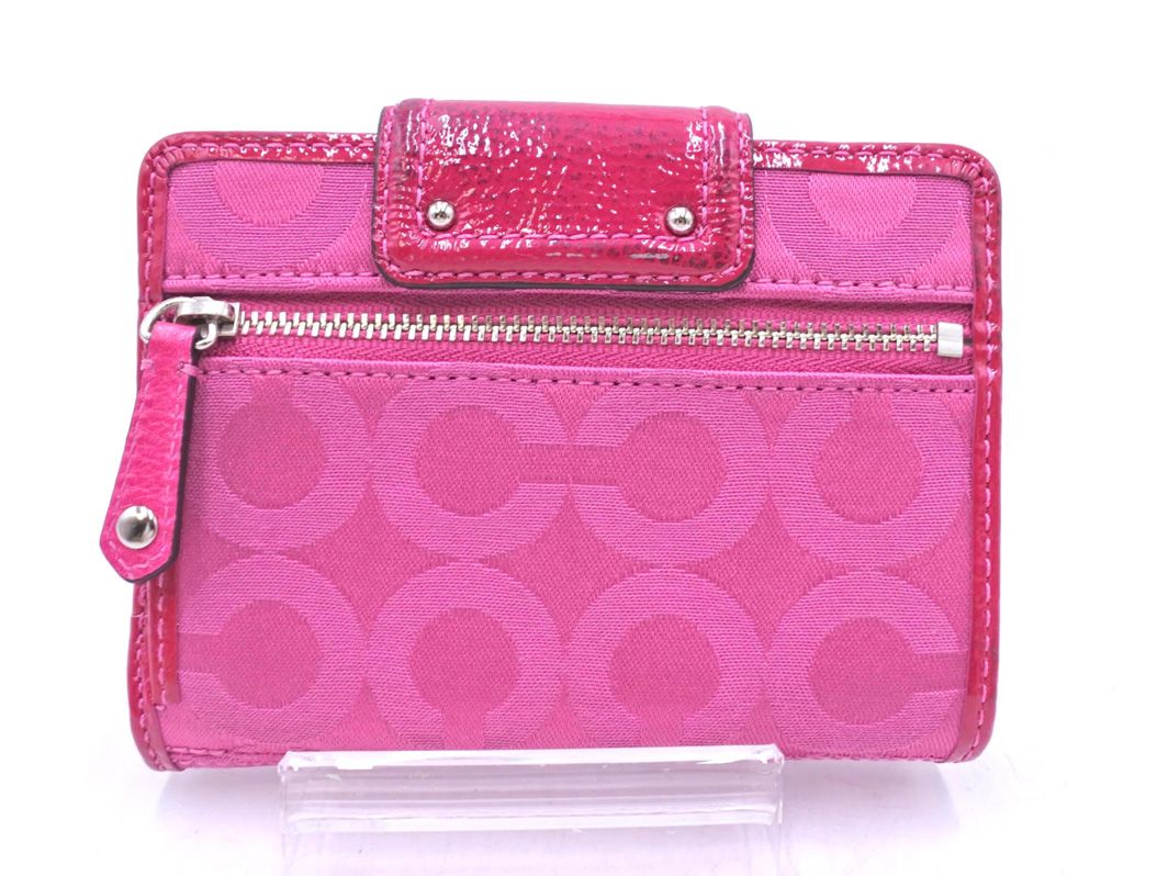 COACH コーチ エナメル キャンバス C柄 二つ折り 財布 ピンク