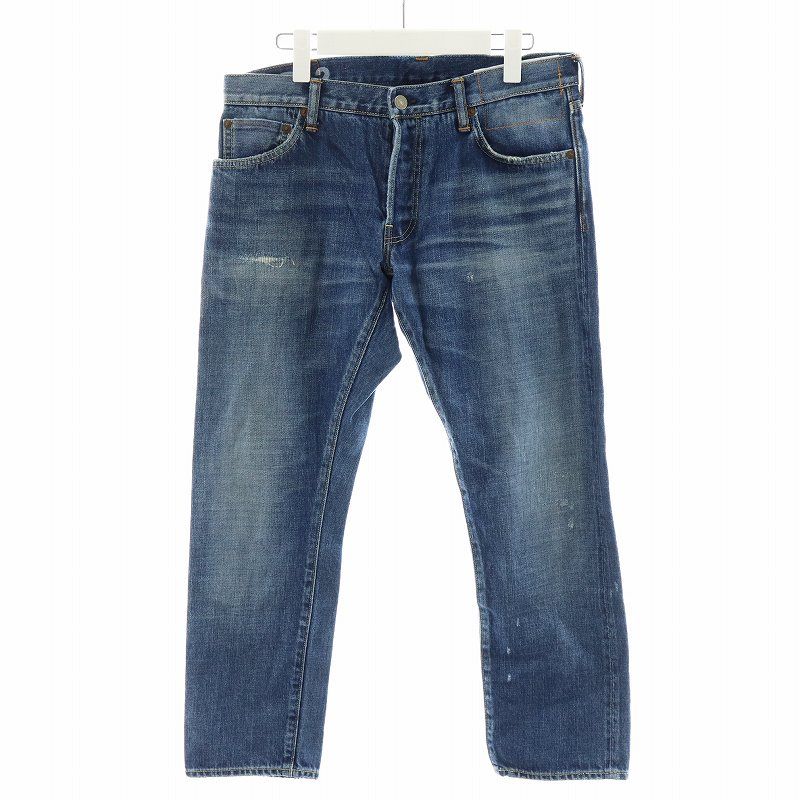 ビズビム VISVIM 17SS SOCIAL SCULPTURE 10 DAMEGE-12 ソーシャルスカルプチャー デニムパンツ ジーンズ ジーパン ボタンフライ ダメージ加工 W34×L28 L 青 ブルー /AN12