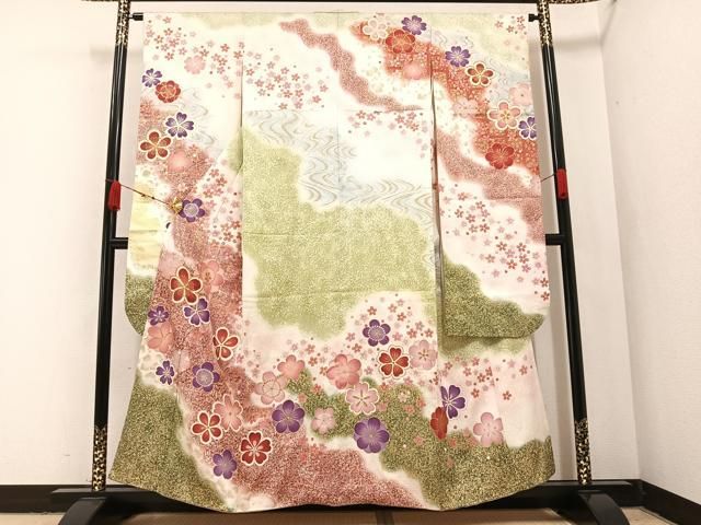 平和屋着物○紫綬褒章 巨匠『岩田専太郎』 振袖 駒刺繍 舞花文正 暈し