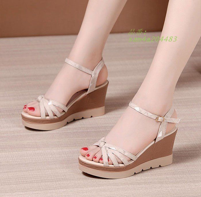 ストライプサンダル ヒールサンダル