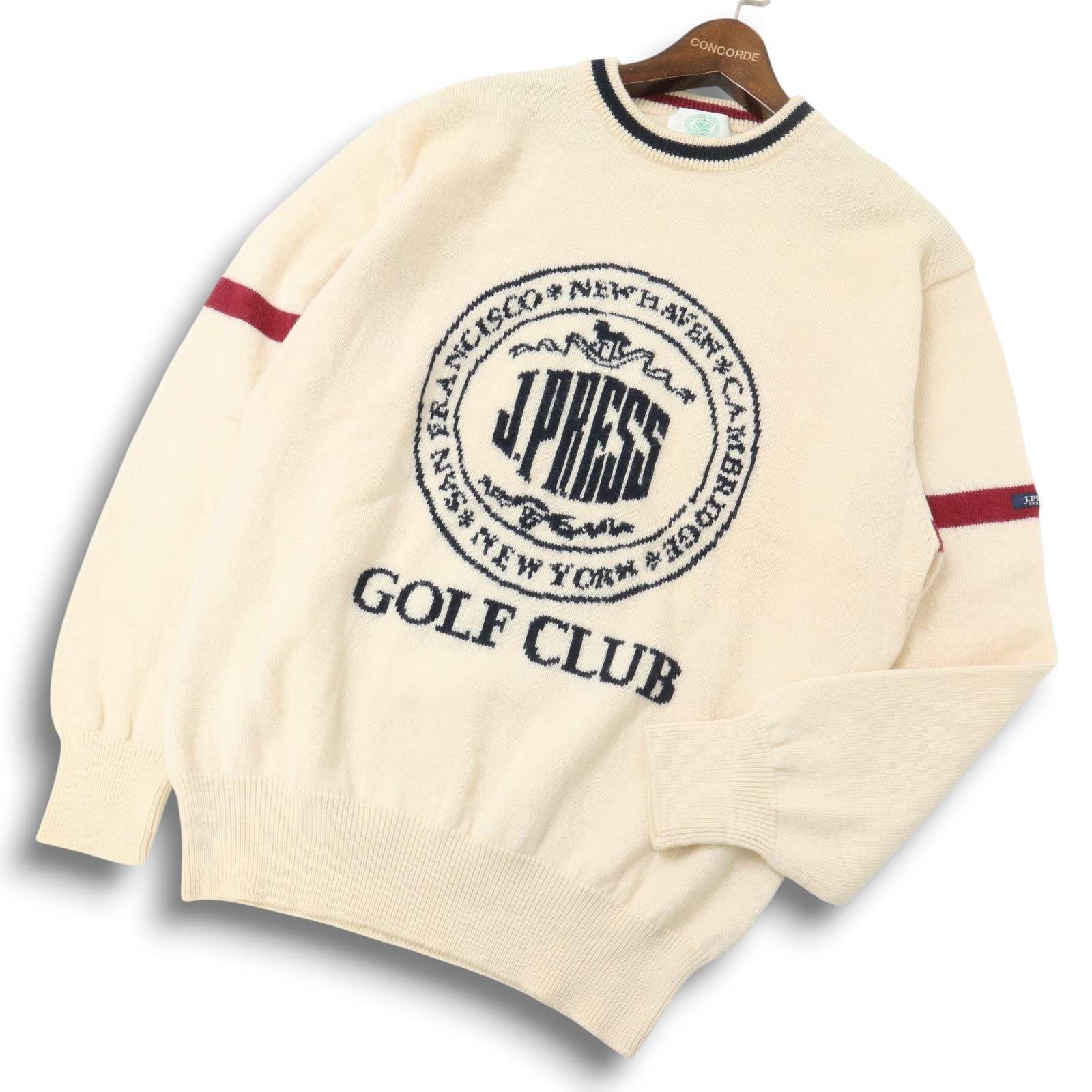 J.PRESS ジェイプレス GOLF CLUB 秋冬 ウール100％ ビッグ ロゴ ニット セーター Sz.M メンズ