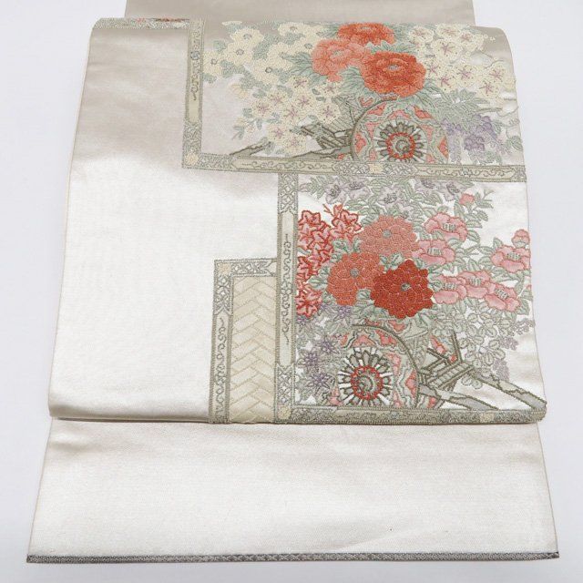 専用帯1957 1763 二本セット●高級 正絹 刺繍 夏帯 袋帯 最高級袋帯「引箔に刺繍 鶴と鳳凰に唐花華紋」 | 販売着物商品