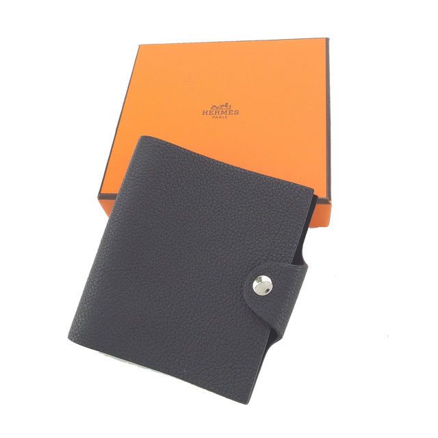 エルメス HERMES 手帳カバー ユリスミニ ブラック×シルバー レディース