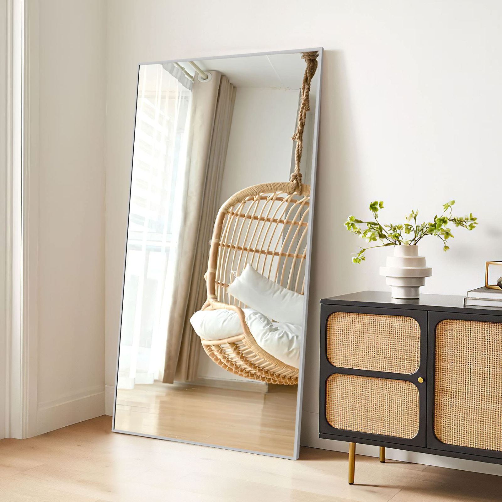 姿見 かがみ 木製フレーム 安全ミラー アンティーク 八角形 鏡 木製