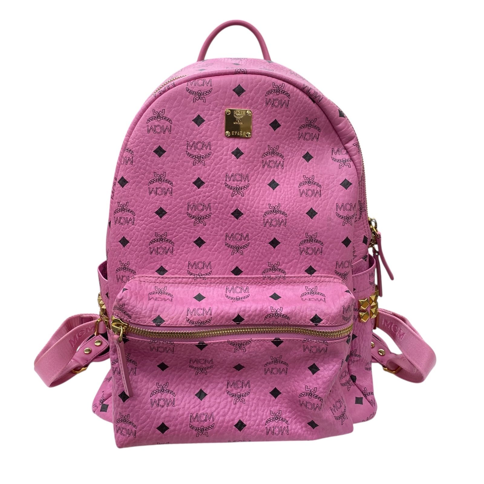 EM10039 MCM エムシーエム ヴィセトス バックパック ピンク リュック スタッズ レザー ゴールド WWW_MORNINGWALKER_COM