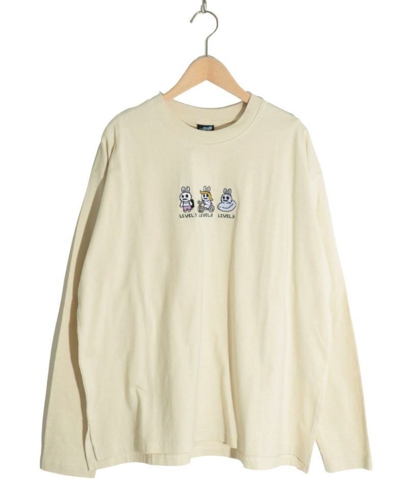 ラスト1点※ 331003：うさぎの進化刺繍ロングスリーブTシャツ（5