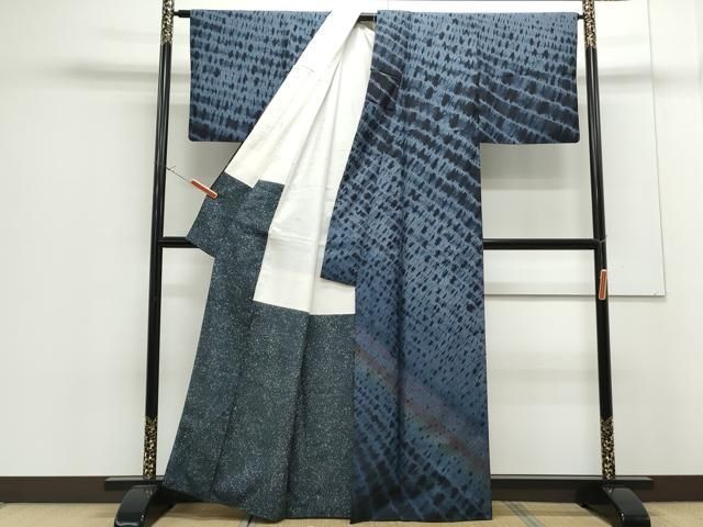 平和屋着物○本場染大島紬 訪問着 杢目絞り 流線文 正絹 逸品  