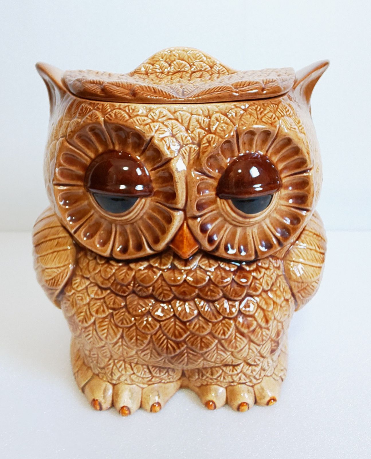 レトロ可愛い13 11 ヴィンテージ 70'S 陶器 フクロウ キッチン キャニスター 小物入れ