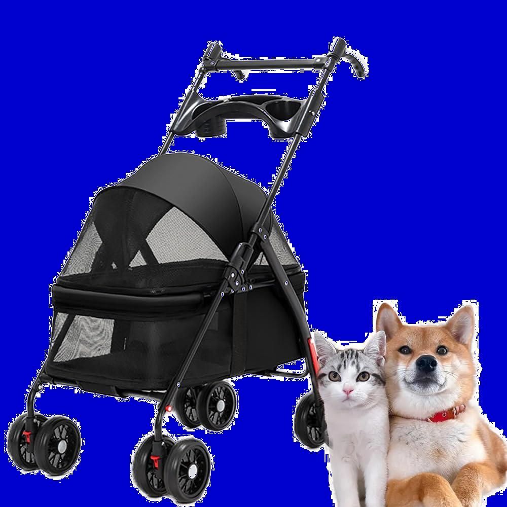 外出便利 耐荷重18KG 後輪ブレーキ付 前輪360°回転 軽量 コンパクト收 ワンタッチ折り畳み 組み立て簡単 猫 小型 中型犬 バギー 犬用カート 4輪 犬 ペットカート JINETES