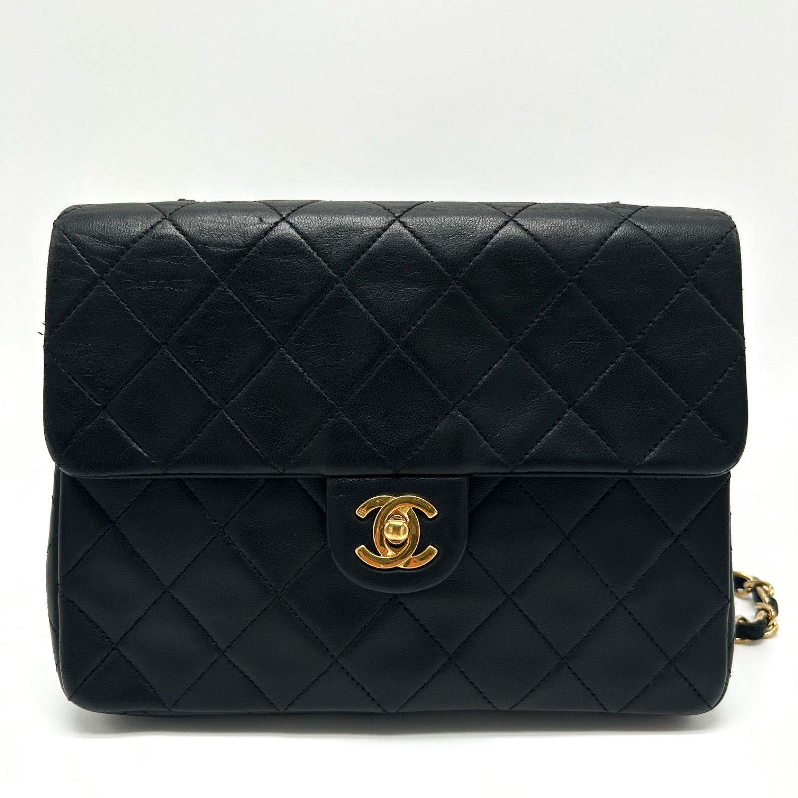 CHANEL シャネル ミニマトラッセ チェーン ショルダーバッグ 肩掛け 斜めがけ シングルフラップ ターンロック ココ金具 ゴールド金具 シール跡有 ブラック メンズ レディース ユニセックス