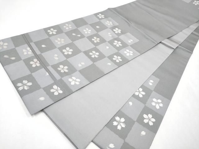 平和屋本店□極上 西陣 服部織物謹製 六通柄袋帯 市松舞桜文 金糸 逸品