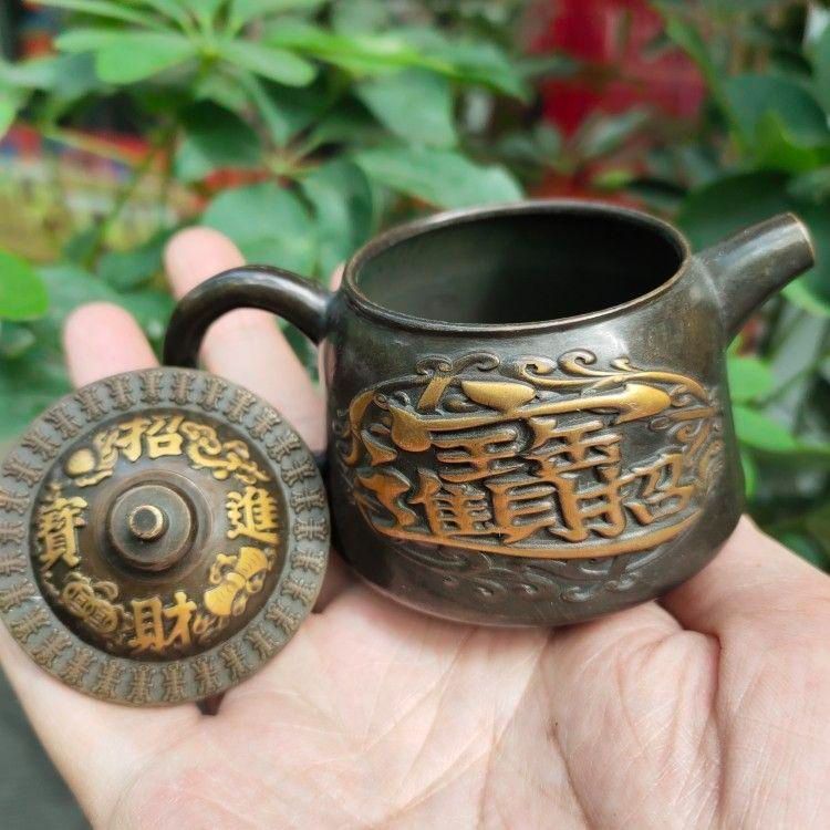 銅器 招財進宝 茶壺 茶道具 工芸品 美術品 置物 銅制 招財猫 招財