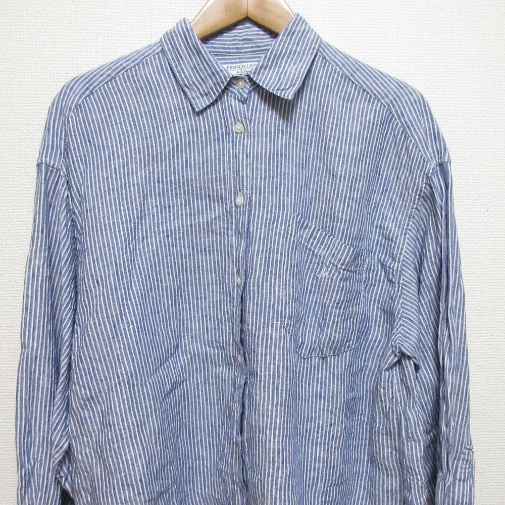 美品 24SS Mila Owen ミラオーウェン フレンチリネンシャツ ストライプ柄 ロングスリーブ ワイドブラウス 09WFB242110 サイズF ブルー レディース 古着 中古 Mila Owen - 美品 24SS Mila Owen ミラオーウェン フレンチ