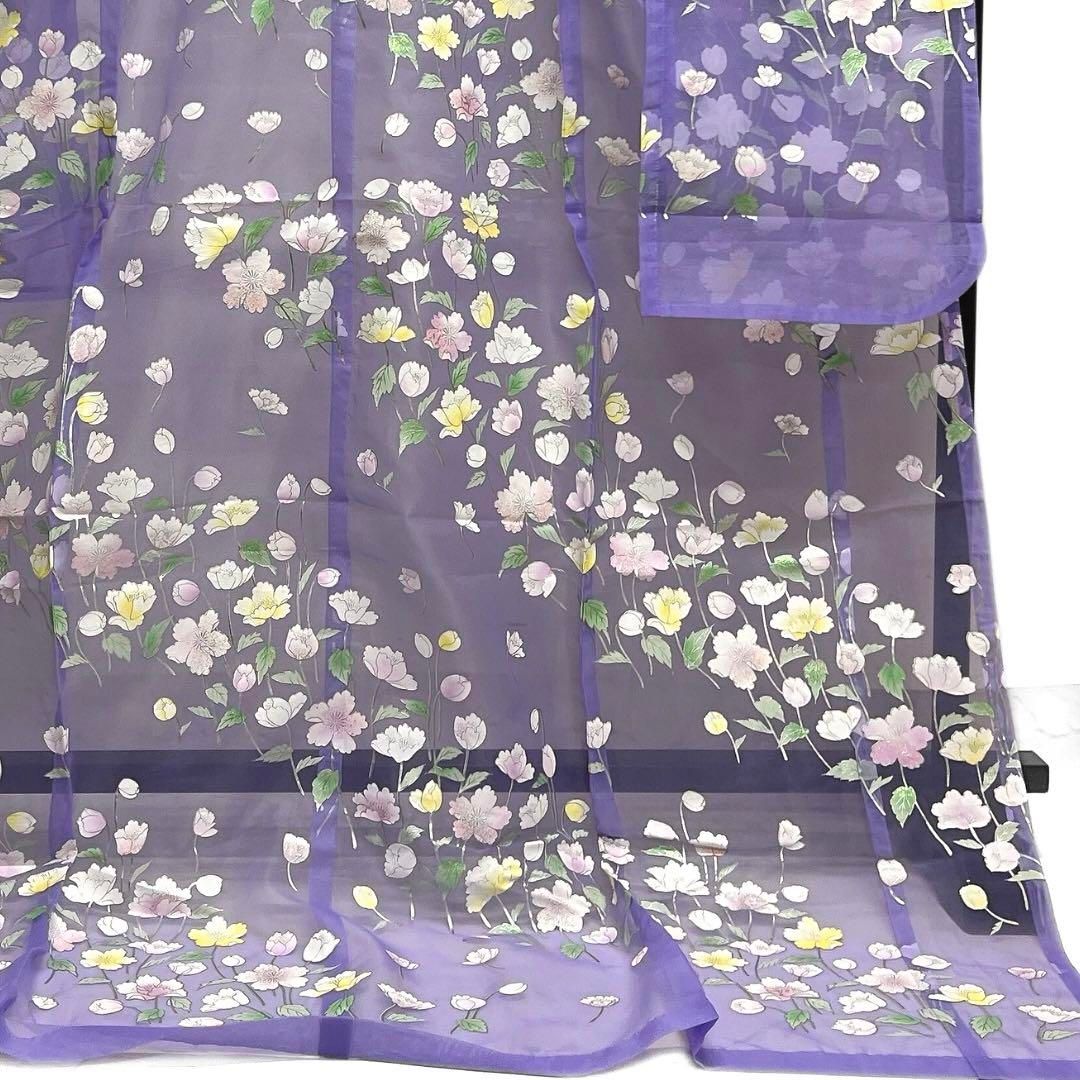 色打掛　オーガンジー　銀彩　桜　花模様　パープル　ラメ　着物　042a d 色打掛 オーガンジー 銀彩 桜 花模様 パープル ラメ 着物 042a d 色打