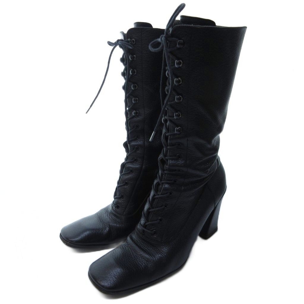 ミュウミュウ miumiu レースアップ ロングブーツ スクエアトゥ チャン