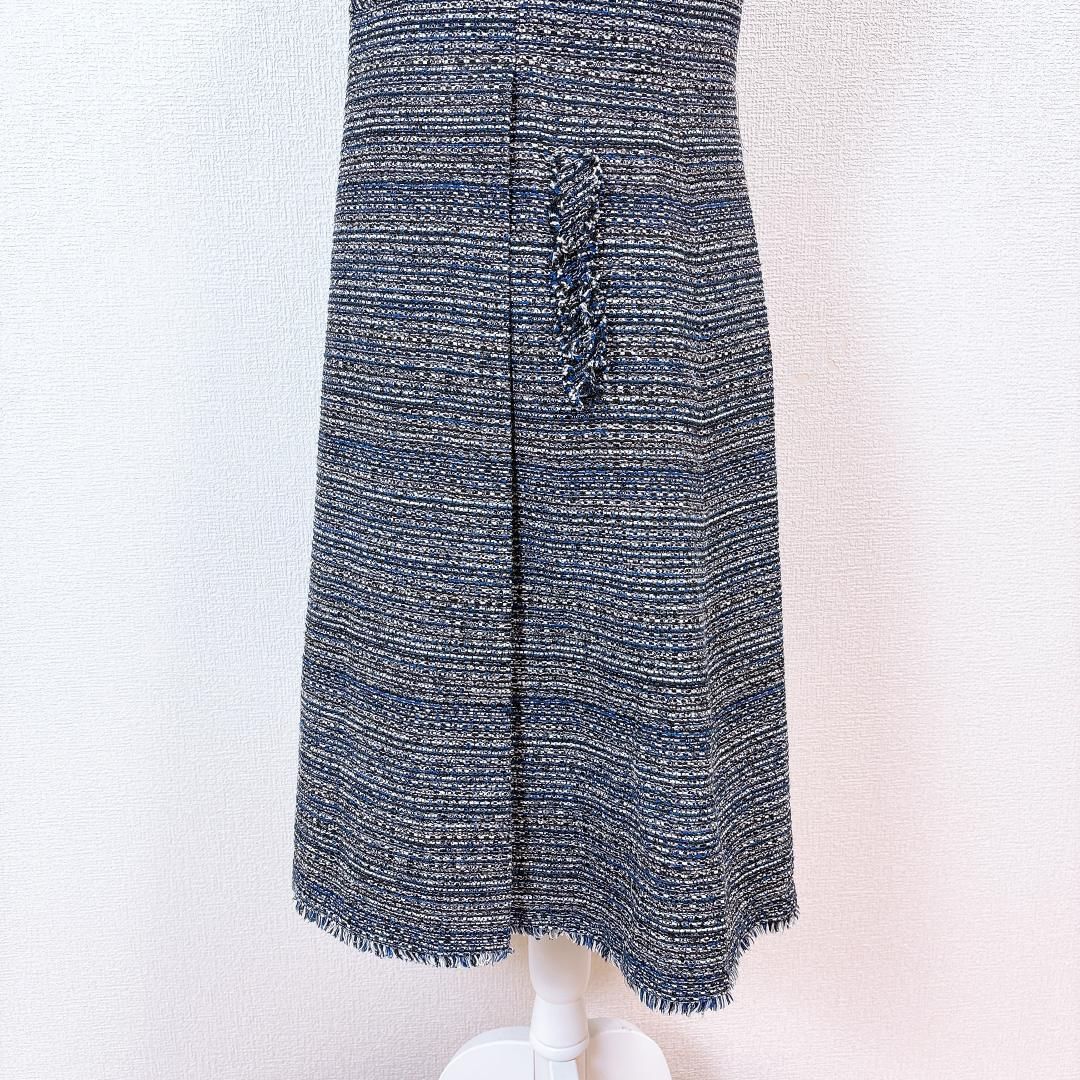 美品】ルネ ツイード生地 Aラインフレア ノースリーブワンピース 38