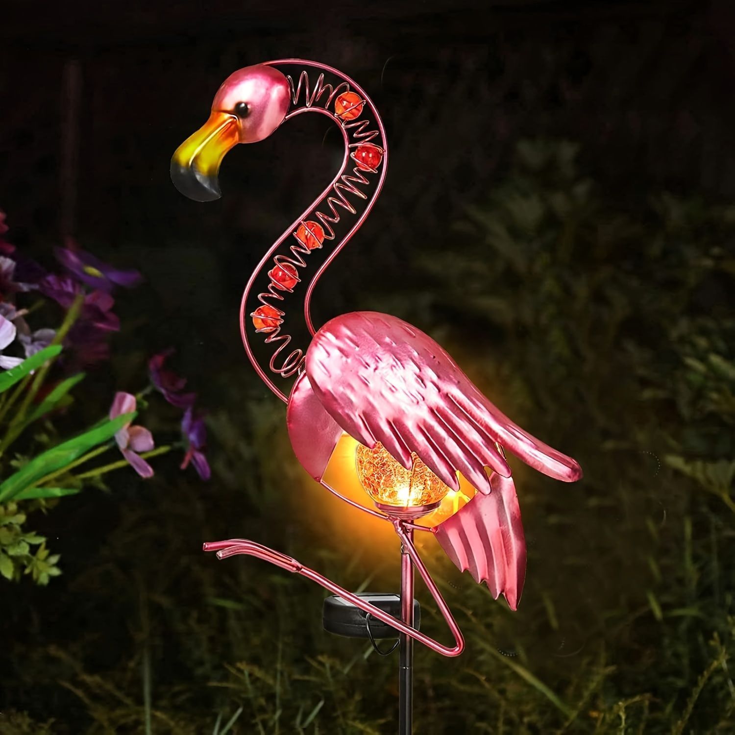 ソーラーライト ガーデンライト ガーデンオーナメント フラミンゴ 鳥 庭オブジェ 癒しグッズ ガーデニング お庭 玄関ライト 園芸装飾 イン